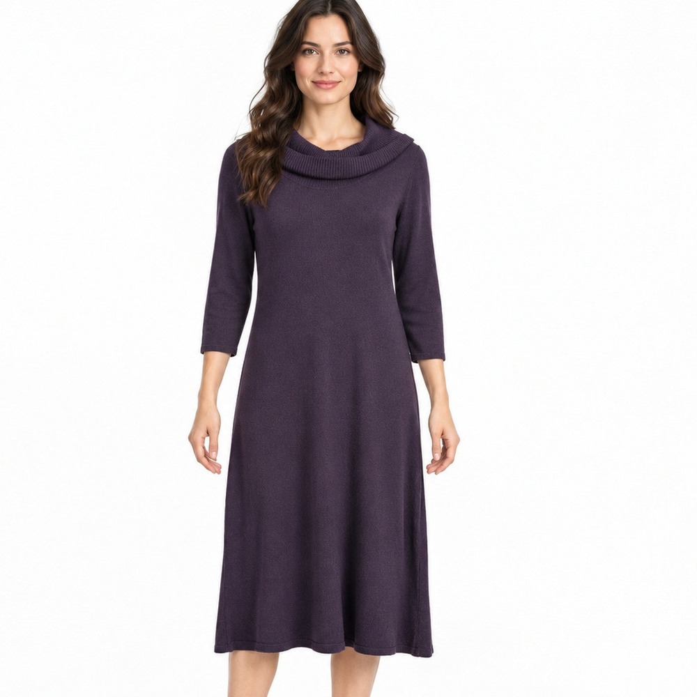 Kasper Dress Womens Small Purple Cowl Neck Long Sleeve Knit Sweater Dress